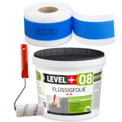 Dichtset Abdichtung Flüssigfolie 7kg Dichtband 5m Farbroller 10cm Dichtband LEVEL+ SET296