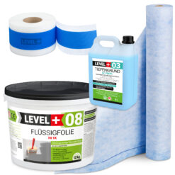 Dichtset Abdichtung Flüssigfolie 12kg Dichtbahn 2m² Tiefengrund Dichtband LEVEL+ SET310