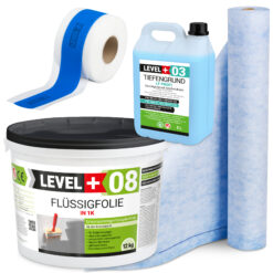 Dichtset Abdichtung Flüssigfolie 12kg Dichtbahn 2m² Tiefengrund Dichtband LEVEL+ SET312