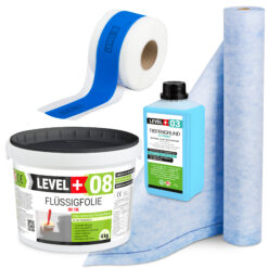 Dichtset Abdichtung Flüssigfolie 4kg Dichtbahn 1m² Tiefengrund Dichtband LEVEL+ SET313