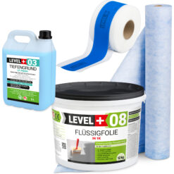 Dichtset Abdichtung Flüssigfolie 12kg Dichtbahn 1m² Tiefengrund Dichtband LEVEL+ SET314