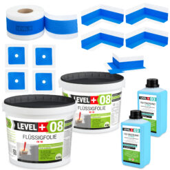 Dichtset Duschabdichtung Flüssigfolie 9,5kg Innenecke Dichtband Bad Dusche Küche LEVEL+ SET320