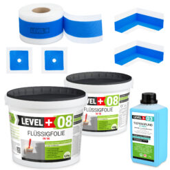 Dichtset Duschabdichtung Flüssigfolie 9,5kg Innenecke Dichtband Bad Dusche Küche LEVEL+ SET323