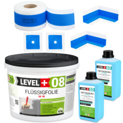 Dichtset Duschabdichtung Flüssigfolie 12kg Innenecke Dichtband Bad Dusche Küche LEVEL+ SET324