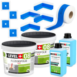 Dichtset Duschabdichtung Flüssigfolie 14kg Innenecke Dichtband Bad Dusche Küche LEVEL+ SET325