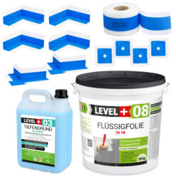 Dichtset Duschabdichtung Flüssigfolie 20kg Innenecke Dichtband Bad Dusche Küche LEVEL+ SET326