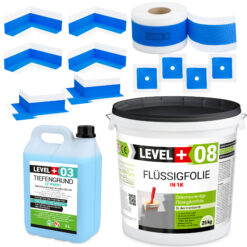 Dichtset Duschabdichtung Flüssigfolie 25kg Innenecke Dichtband Bad Dusche Küche LEVEL+ SET327
