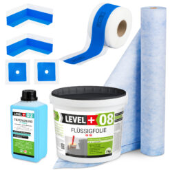 Dichtset Duschabdichtung Flüssigfolie 7kg Innenecke Dichtband Bad Dusche Küche LEVEL+ SET328