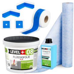 Dichtset Duschabdichtung Flüssigfolie 5,5kg Innenecke Dichtband Bad Dusche Küche LEVEL+ SET331