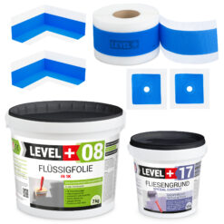 Dichtset Bad Dusche Flüssigfolie 7kg Fliesengrund 1,5kg Innenecke Dichtband LEVEL+ SET333