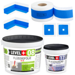 Dichtset Bad Dusche Flüssigfolie 4kg Fliesengrund 1,5kg Innenecke Dichtband LEVEL+ SET334