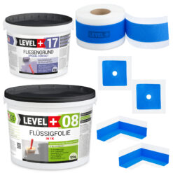 Dichtset Bad Dusche Flüssigfolie 12kg Fliesengrund 4kg Innenecke Dichtband LEVEL+ SET337