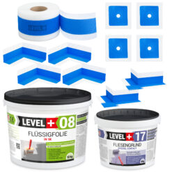 Dichtset Bad Dusche Flüssigfolie 12kg Fliesengrund 4kg Innenecke Dichtband LEVEL+ SET339
