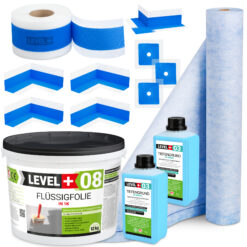 Dichtset Duschabdichtung Flüssigfolie 12kg Innenecke Dichtband Bad Dusche Küche LEVEL+ SET340
