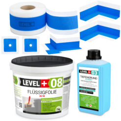 Dichtset Duschabdichtung Flüssigfolie 7kg Innenecke Dichtband Bad Dusche Küche LEVEL+ SET342