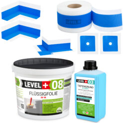 Dichtset Duschabdichtung Flüssigfolie 5,5kg Innenecke Dichtband Bad Dusche Küche LEVEL+ SET343