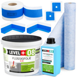 Dichtset Duschabdichtung Flüssigfolie 7kg Innenecke Dichtband Bad Dusche Küche LEVEL+ SET344