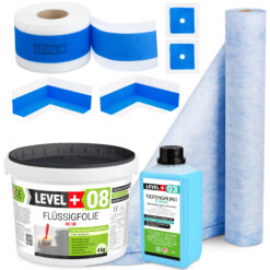 Dichtset Duschabdichtung Flüssigfolie 4kg Innenecke Dichtband Bad Dusche Küche LEVEL+ SET346