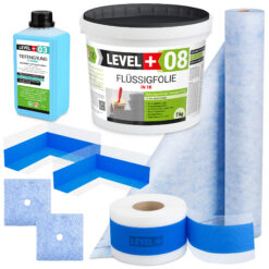 Dichtset ca. 5m2 Duschabdichtung Flüssigfolie 7kg Innenecke Dichtband Dichtbahn Bad Dusche Küche LEVEL+ SET360