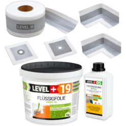 Dicht-Set Innen Außen Abdichtung-Set Dichtvlies Flüssigfolie 7kg Holz Fliesen OSB Wasserdicht Dichtband 120/70mm Ausdehnbar SET507