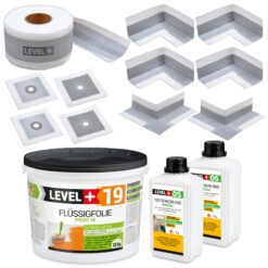 Dicht-Set Innen Außen Abdichtung-Set Dichtvlies Flüssigfolie 12kg Holz Fliesen OSB Wasserdicht Dichtband 120/70mm Ausdehnbar SET521