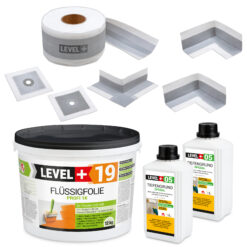 Dicht-Set Innen Außen Abdichtung-Set Dichtvlies Flüssigfolie 12kg Holz Fliesen OSB Wasserdicht Dichtband 120/70mm Ausdehnbar SET522