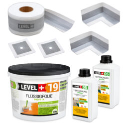 Dicht-Set Innen Außen Abdichtung-Set Dichtvlies Flüssigfolie 12kg Holz Fliesen OSB Wasserdicht Dichtband 120/70mm Ausdehnbar SET523