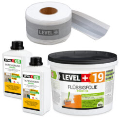 Dicht-Set Innen Außen Abdichtung-Set Dichtvlies Flüssigfolie 12kg Holz Fliesen OSB Wasserdicht Dichtband 120/70mm Ausdehnbar SET525