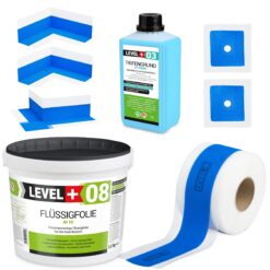 Dichtset Duschabdichtung Flüssigfolie 5,5kg Innenecke Dichtband Bad Dusche Küche LEVEL+ SET343
