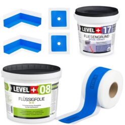 Dichtset Bad Dusche Flüssigfolie 5,5kg Fliesengrund 1,5kg Innenecke Dichtband LEVEL+ SET332