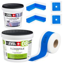 Dichtset Bad Dusche Flüssigfolie 7kg Fliesengrund 1,5kg Innenecke Dichtband LEVEL+ SET333