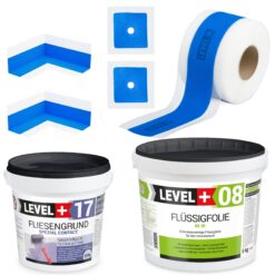 Dichtset Bad Dusche Flüssigfolie 8kg Fliesengrund 1,5kg Innenecke Dichtband LEVEL+ SET335