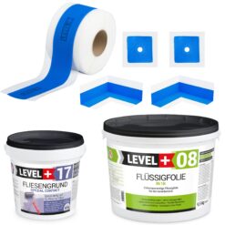 Dichtset Bad Dusche Flüssigfolie 9,5kg Fliesengrund 1,5kg Innenecke Dichtband LEVEL+ SET336