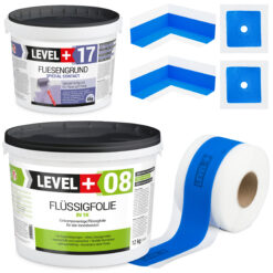 Dichtset Bad Dusche Flüssigfolie 12kg Fliesengrund 4kg Innenecke Dichtband LEVEL+ SET337
