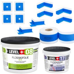 Dichtset Bad Dusche Flüssigfolie 12kg Fliesengrund 4kg Innenecke Dichtband LEVEL+ SET339