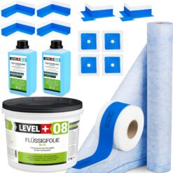 Dichtset Duschabdichtung Flüssigfolie 12kg Innenecke Dichtband Bad Dusche Küche LEVEL+ SET341