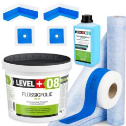 Dichtset Duschabdichtung Flüssigfolie 7kg Innenecke Dichtband Bad Dusche Küche LEVEL+ SET344