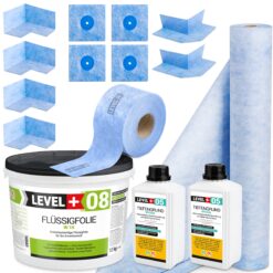 Dichtset Flüssigfolie 12kg Dichtband Dichtbahn 2m Bad 10m2 Abdichtung LEVEL+ SET59