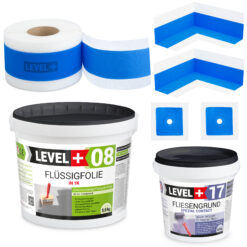 Dichtset Bad Dusche Flüssigfolie 5,5kg Fliesengrund 1,5kg Innenecke Dichtband LEVEL+ SET332