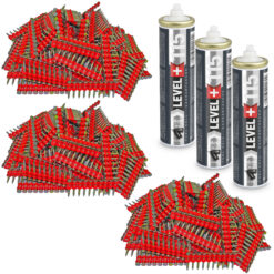 Set: 3000 St. Betonnägel 15mm/ Ø2,6mm für Gasnagler + 3 St. Ganzjahresgas Gaspatrone 115mm/ Ø32mm, Gaskartusche, Fuel Cell, HB42_LEVEL+115