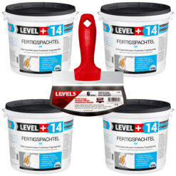 Spachtel Masse Finish Fertigspachtel 80Kg Eimerschaber Reiniger SET LEVEL+14 + LEVEL5 5-210