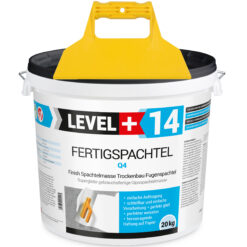 Fertigspachtel Spachtelmasse 20 kg Glättspachtel Fugenspachtel Trockenbau Rein Weiß + Kunststoffspachtel ohne Zahnung Set LEVEL+14