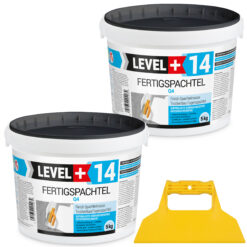Fertigspachtel Spachtelmasse 5+5 kg Glättspachtel Fugenspachtel Trockenbau Rein Weiß + Kunststoffspachtel ohne Zahnung Set LEVEL+14