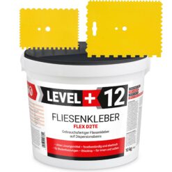 Fliesenkleber Fertigkleber Weiß 10kg Flex D2TE + 2 St. Zahnspachtel Kunstoff SET LEVEL+12