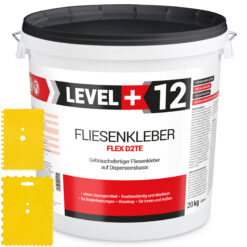Fliesenkleber Fertigkleber Weiß 20kg Flex D2TE + 2 St. Zahnspachtel Kunstoff SET LEVEL+12