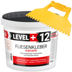 Fliesenkleber Fertigkleber Dispersionskleber Flex D2TE 10kg weiß + Kunstoffzahnspachtel LEVEL+12 SET