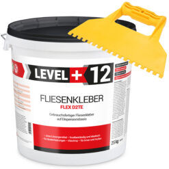 Fliesenkleber Fertigkleber Dispersionskleber Flex D2TE 25kg weiß + Kunstoffzahnspachtel LEVEL+12 SET
