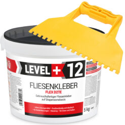 Fliesenkleber Fertigkleber Dispersionskleber Flex D2TE 5kg weiß + Kunstoffzahnspachtel LEVEL+12 SET