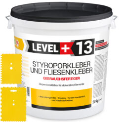 Styroporkleber Dispersionkleber Korkkleber 20kg Polymerbasis + 2 St. Zahnspachtel Kunstoff SET LEVEL+13