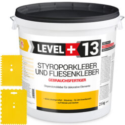 Styroporkleber Dispersionkleber Korkkleber 25kg Polymerbasis + 2 St. Zahnspachtel Kunstoff SET LEVEL+13